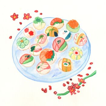 Peinture intitulée "Sushi Plate" par Niina Niskanen, Œuvre d'art originale, Aquarelle