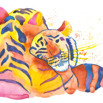Картина под названием "Cuddling Tigers" - Niina Niskanen, Подлинное произведение искусства, Акварель