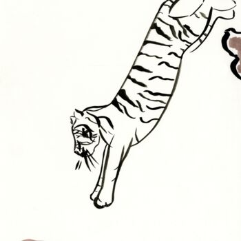 Pittura intitolato "Jumping Tiger" da Niina Niskanen, Opera d'arte originale, Acquarello