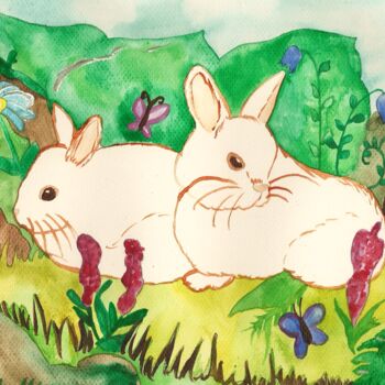 Peinture intitulée "Garden Bunnies" par Niina Niskanen, Œuvre d'art originale, Aquarelle