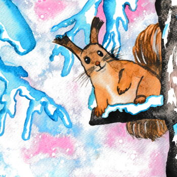 제목이 "Winter Squirrel"인 미술작품 Niina Niskanen로, 원작, 수채화