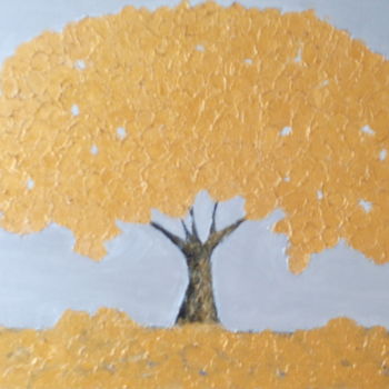 Painting titled "L'arbre d'or" by Nicole Jolivet, Original Artwork, Acrylic Mounted on Wood Stretcher frame