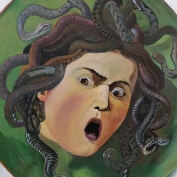 Painting titled "Morte di medusa" by Nik, Original Artwork, Acrylic Mounted on Wood Panel