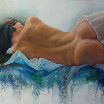 Pintura titulada "Brunette in Repose" por Sergey Lesnikov, Obra de arte original, Oleo