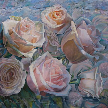 Painting titled "Roses" by Sergey Lesnikov, Original Artwork, Oil