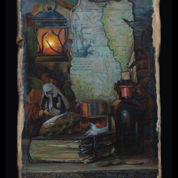 Painting titled "Still life with a m…" by Sergey Lesnikov, Original Artwork, Oil