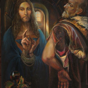 Painting titled "Last conversation" by Sergey Lesnikov, Original Artwork, Oil