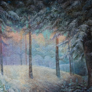 Painting titled "Winter" by Sergey Lesnikov, Original Artwork, Oil