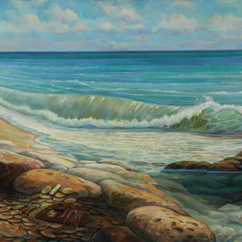 Painting titled "Golden shore" by Sergey Lesnikov, Original Artwork, Oil