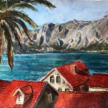 Painting titled "Montenegro roofs la…" by Nika Glushkova, Original Artwork, Watercolor