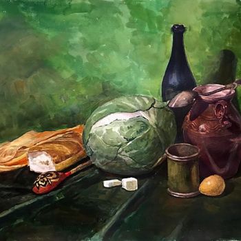 Картина под названием "Still life with cab…" - Nika Glushkova, Подлинное произведение искусства, Акварель