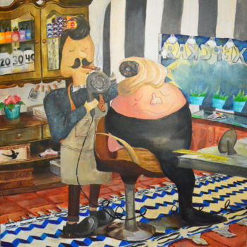 绘画 标题为“Chuchka in Barbersh…” 由Nika Glushkova, 原创艺术品, 丙烯 安装在木质担架架上