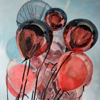 Painting titled "'Balloons series #1…" by Nika Glushkova, Original Artwork, Oil Mounted on Wood Stretcher frame