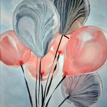 Painting titled "Balloons series #5" by Nika Glushkova, Original Artwork, Oil Mounted on Wood Stretcher frame
