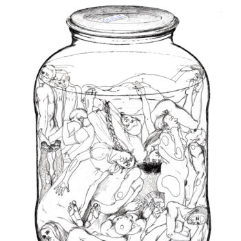 Zeichnungen mit dem Titel "closing down tempor…" von Veronika Bernard, Original-Kunstwerk, Tinte
