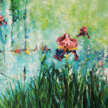Ζωγραφική με τίτλο "Spring, irises by w…" από Nika Mayer, Αυθεντικά έργα τέχνης, Λάδι Τοποθετήθηκε στο Ξύλινο φορείο σκελετό