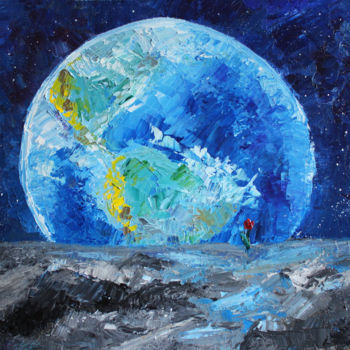 Painting titled "The Earth And The M…" by Veronika Zubareva, Original Artwork, Oil