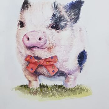 Peinture intitulée "Little piggy" par Veronika Simakhina, Œuvre d'art originale, Aquarelle