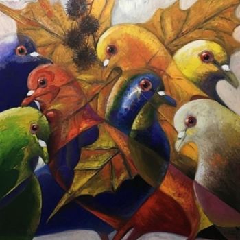「Autumn birds」というタイトルの絵画 Nikea Art Gallery Sanat Galerisiによって, オリジナルのアートワーク, エアブラシ