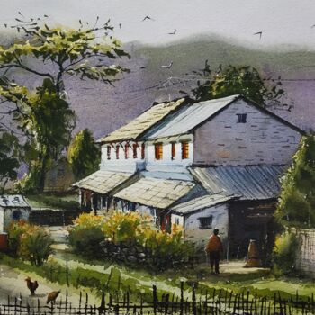 Painting titled "Rural House" by Niketan Bhalerao, Original Artwork, Watercolor