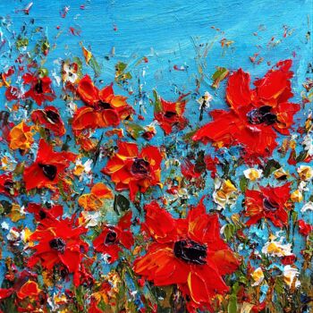 Painting titled "Poppy Party" by Niki Purcell, Original Artwork, Oil Mounted on Cardboard