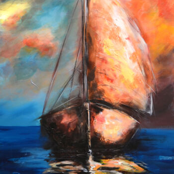 Peinture intitulée "Boat on fire" par Niki Katiki, Œuvre d'art originale, Acrylique