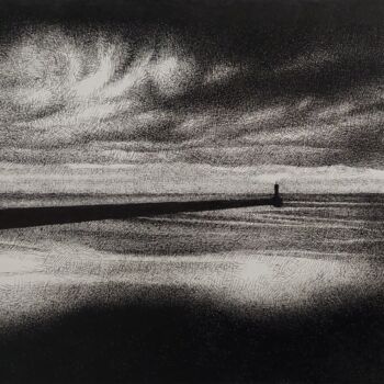 Zeichnungen mit dem Titel "The Lighthouse" von Niki Saunders, Original-Kunstwerk, Tinte Auf Karton montiert