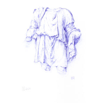 Drawing titled "A draped torso study" by Ekaterina Nikidis, Original Artwork, Ballpoint pen