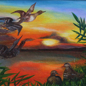 「Утки на болоте」というタイトルの絵画 Nseによって, オリジナルのアートワーク, オイル