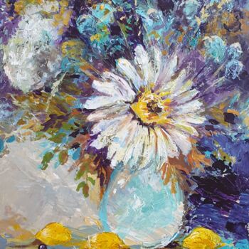 Ζωγραφική με τίτλο ""Цветы и лимоны"" από Nikita Chaikovskiy, Αυθεντικά έργα τέχνης, Ακρυλικό Τοποθετήθηκε στο Ξύλινο πάνελ