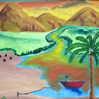 Pittura intitolato "Landscape sunrise n…" da Nikita Nandakumar, Opera d'arte originale, Pastello