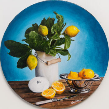 Painting titled "Lemons Original Oil…" by Nikita Van Chagov, Original Artwork, Oil