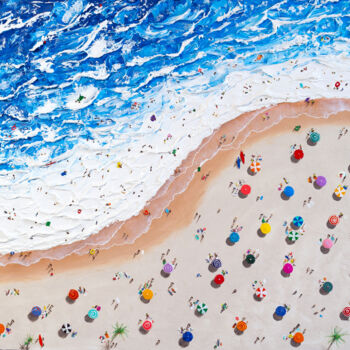 Painting titled "Aerial view beach o…" by Nikita Van Chagov, Original Artwork, Acrylic Mounted on Wood Stretcher frame
