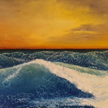 Ζωγραφική με τίτλο "The ocean falls asl…" από Nikita Zherdetsky, Αυθεντικά έργα τέχνης, Λάδι