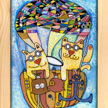 Painting titled "Cat balloon" by Nikita Ostapenco, Original Artwork, Acrylic