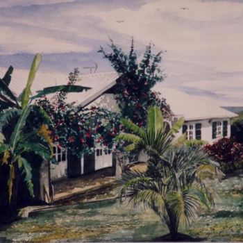 Peinture intitulée "CASE CREOLE à St TH…" par Claude Cougoulat, Œuvre d'art originale, Aquarelle