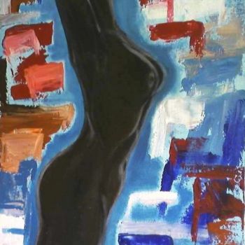Painting titled "Nu sur fond bleu" by Nikki Elisé, Original Artwork, Oil