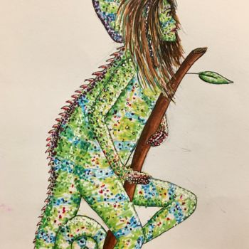 Drawing titled "Human Chameleon Ani…" by Nikki Snel, Original Artwork, Marker