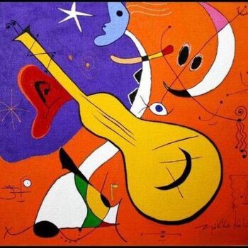 Malerei mit dem Titel "Guitarre de Cocho" von Nikko Kali, Original-Kunstwerk, Öl