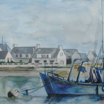 Pintura intitulada "Port de pêche du Gu…" por Nikkos, Obras de arte originais