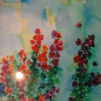 Malerei mit dem Titel "Roses trémières" von Nikkos, Original-Kunstwerk