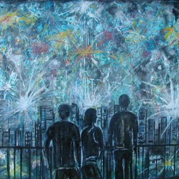 Painting titled "Extase pyrotechnique" by Nikkos, Original Artwork