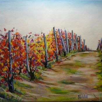 Peinture intitulée "Red Vineyard" par Nikkos, Œuvre d'art originale