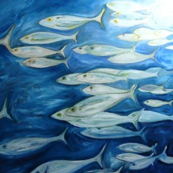 Peinture intitulée "Banc de sardines à…" par Nikkos, Œuvre d'art originale, Huile
