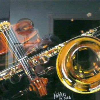 Ζωγραφική με τίτλο "jazz spirit    revi…" από Nikkos, Αυθεντικά έργα τέχνης, Λάδι