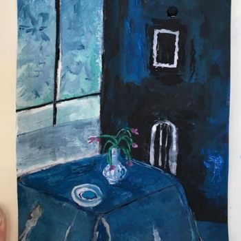 Painting titled "Blue interior" by Niklas Nydahl, Original Artwork, Watercolor