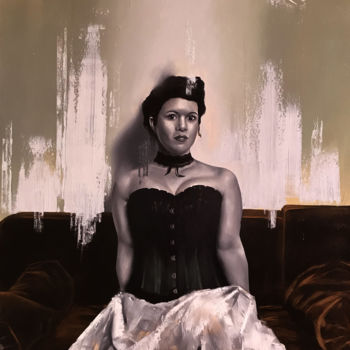 Malerei mit dem Titel "femme sur canapé" von Niko Sourigues, Original-Kunstwerk, Öl