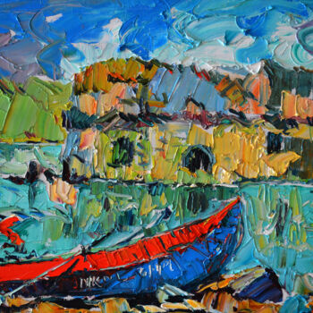 Malerei mit dem Titel "Tolors Lake" von Nikol Aghababyan, Original-Kunstwerk, Öl