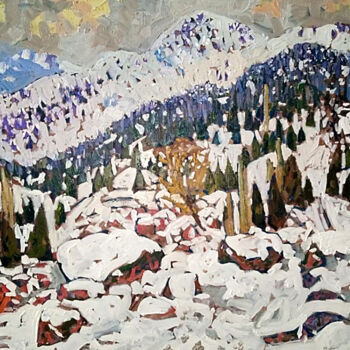 Malerei mit dem Titel "Mountain landscape" von Bakhtiyar Urakov, Original-Kunstwerk, Öl Auf Keilrahmen aus Holz montiert