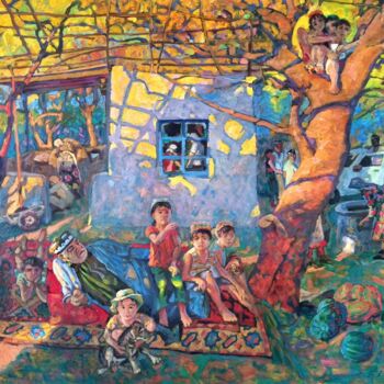 Malerei mit dem Titel "Granddaughters" von Bakhtiyar Urakov, Original-Kunstwerk, Öl Auf Keilrahmen aus Holz montiert